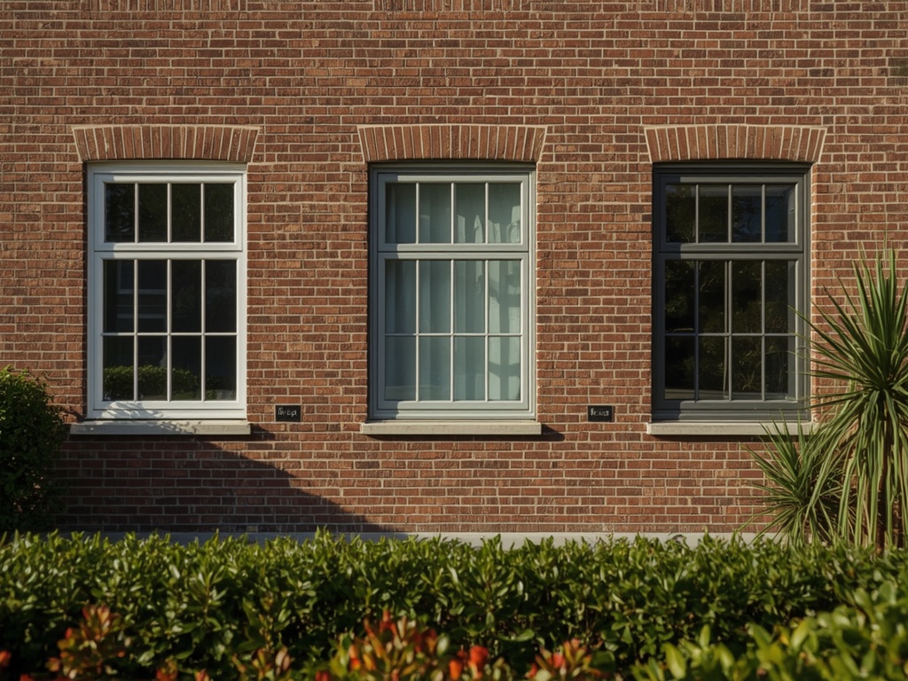 Achtergevel rijtjeshuis in Hoorn met drie verschillende kunststof kozijnen en prijsplaten.