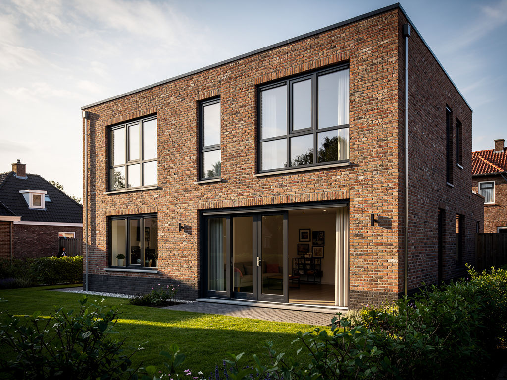 Vrijstaande woning in de regio Hoorn met antraciet kunststof kozijnen en een grote schuifpui in de achtergevel