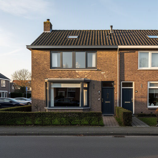jaren-30-woning in Hoorn met antraciet grijze kunststof kozijnen en bruine bakstenen gevel