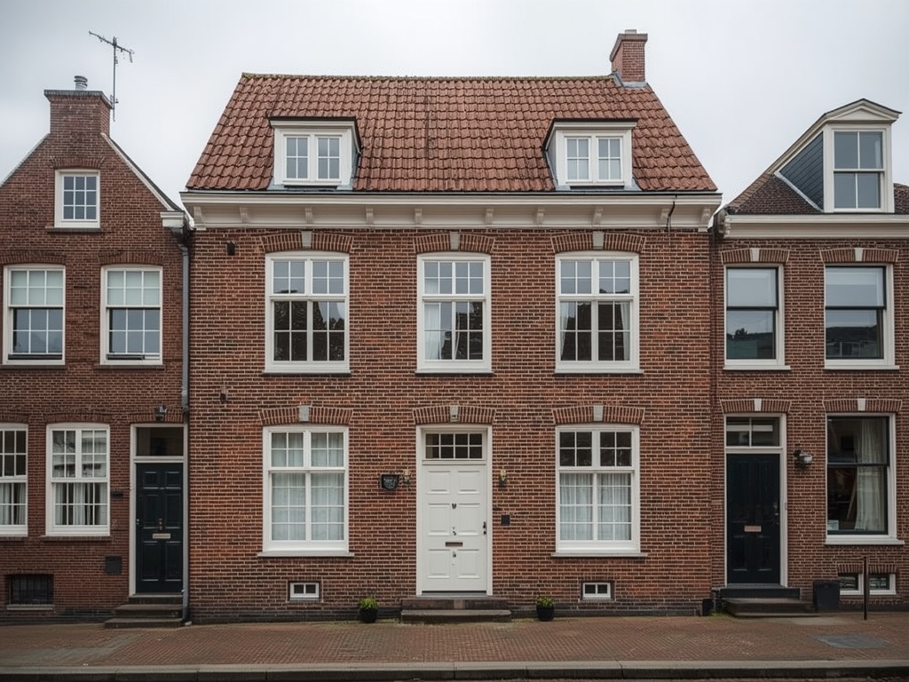 Vrijstaande jaren-30 woning in Blokker met strakke witte kunststof kozijnen rondom de entree en erker