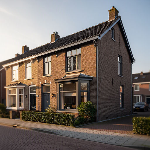 Jaren-30-woning in Hoogkarspel voorzien van antraciet grijze kunststof kozijnen gecombineerd met een traditioneel bruin bakstenen gevelvlak