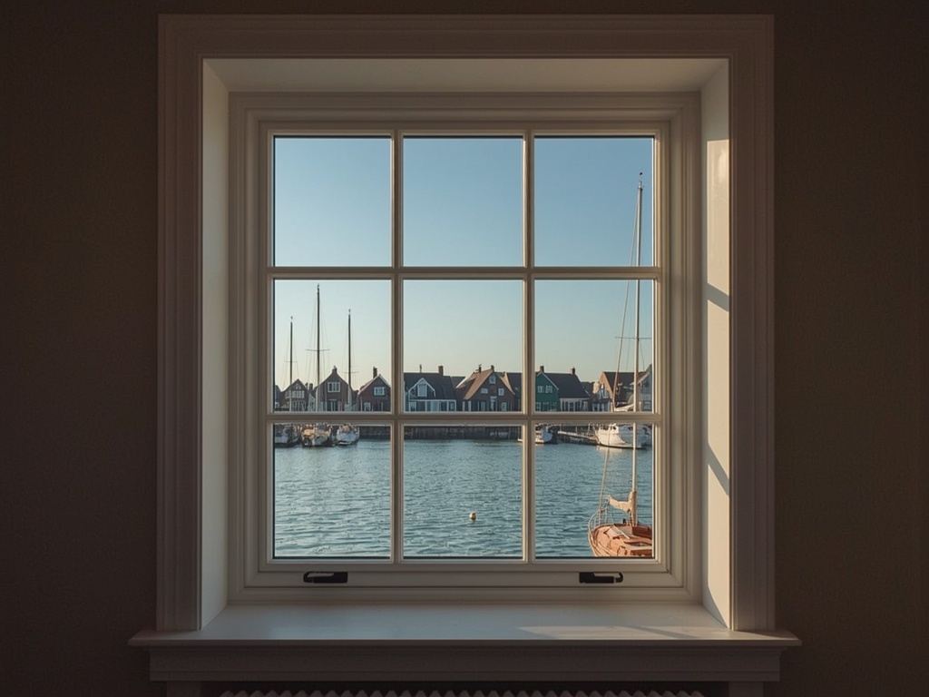 zicht vanuit een Zwaagse woonkamer door een groot kunststof raam naar een rustige woonstraat