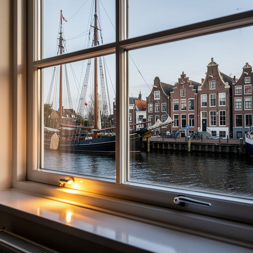 Zicht vanuit het interieur van een woonkamer in Hoogkarspel door een groot wit kunststof raamkozijn uitkijkend op de tuin