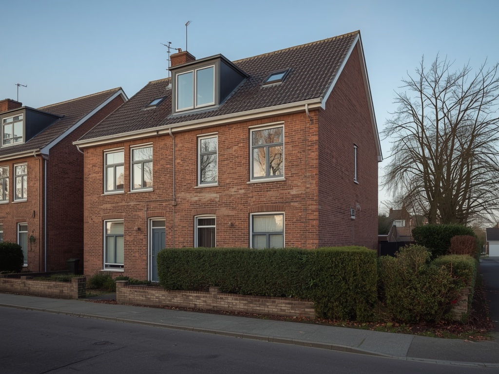 jaren-30-woning in Hoorn met antraciet grijze kunststof kozijnen en bruine bakstenen gevel