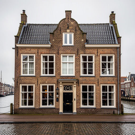 vrijstaande jaren-30-woning in Obdam met zwarte kunststof kozijnen en een groene voortuin