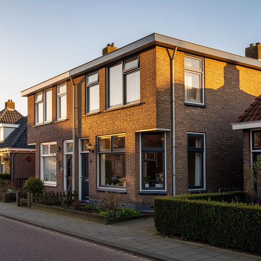 jaren-30-woning in Enkhuizen met antraciet grijze kunststof kozijnen en een bruine bakstenen gevel